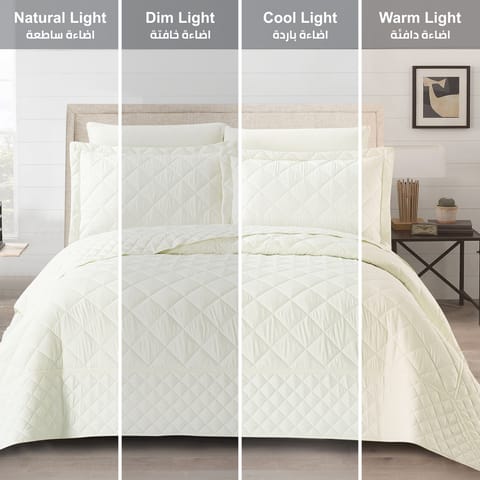Quilt Set 6-Pcs King Size Reversible Bedspread Coverlet Set, Compressed Comforter Soft Bedding Cover With Matching Fitted Sheet Pillow Shams Pillow Cases,Pearl White