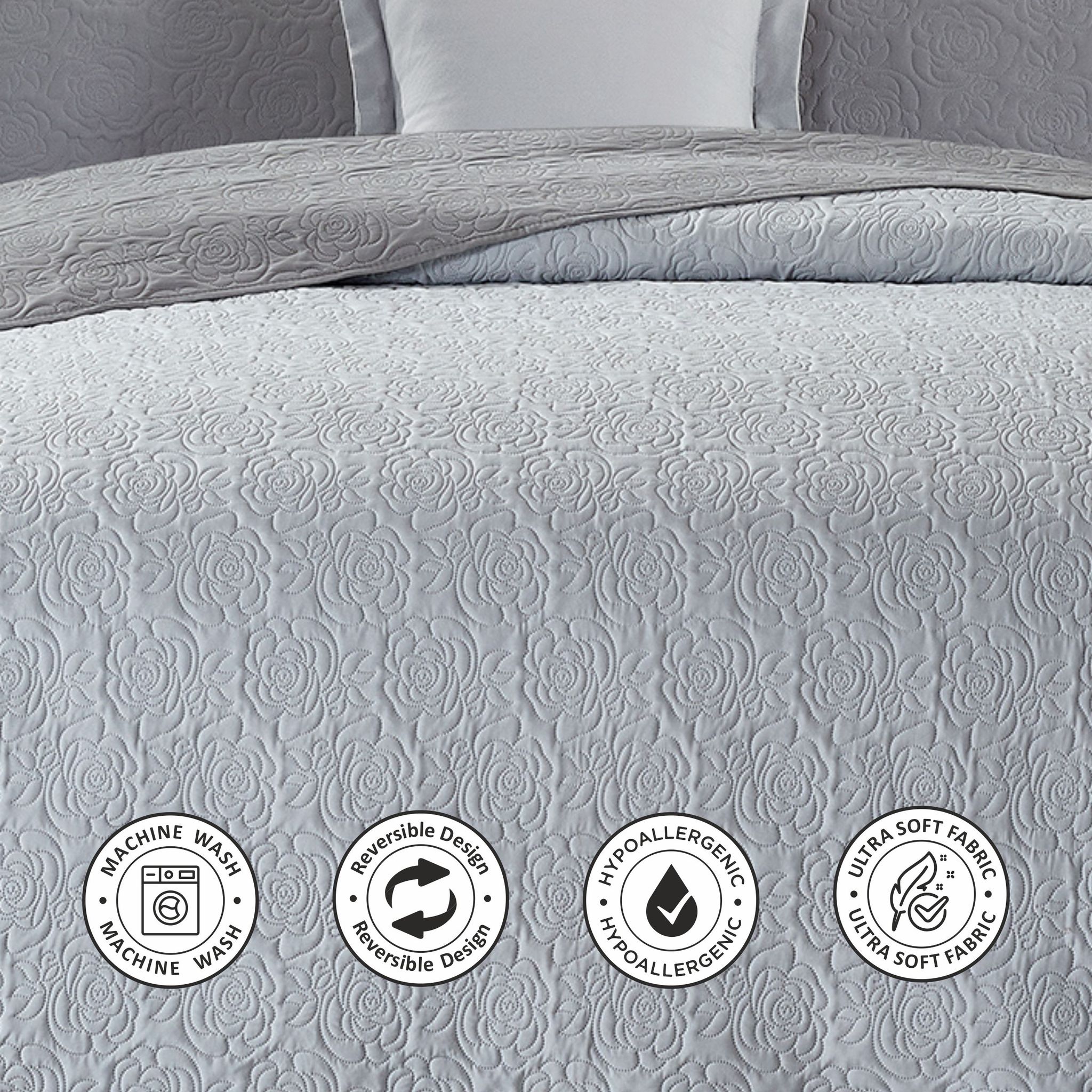 6-Piece Compressed Comforter Set Lightweight Bedspread For All Season - Microfiber Silver Grey - King Size 260x240 Cms