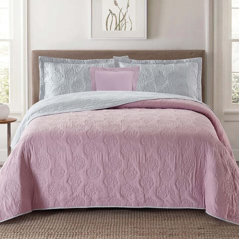 6-Piece Compressed Comforter Set Lightweight Bedspread For All Season - Microfiber Lilac & Grey  - KIng Size 260x240 Cms