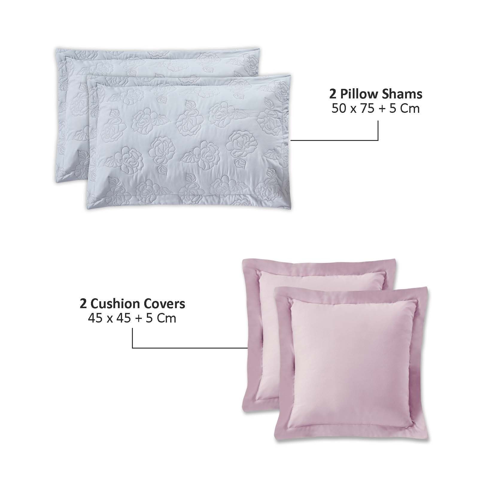 6-Piece Compressed Comforter Set Lightweight Bedspread For All Season - Microfiber Lilac & Grey  - KIng Size 260x240 Cms