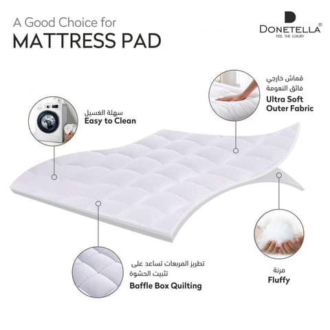 Hotel Mattress Topper King Size 200X200+14 CM And 1500 GSM Filling With Supersoft Brushed Microfiber Fabric (Fitted Style), White
