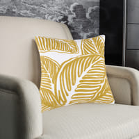 Decorative leaf Embroidered Cushion Cover yellow/White 45x45Cm (Without Filler)