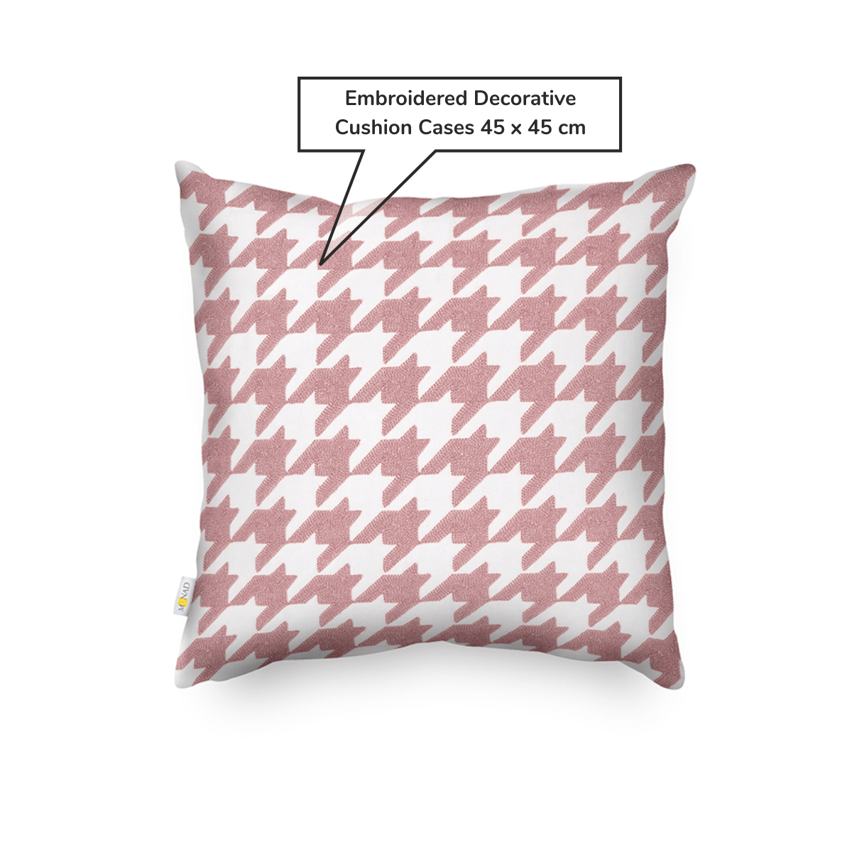 Pink Houndstooth Pattern Embroidered Cushion Cover