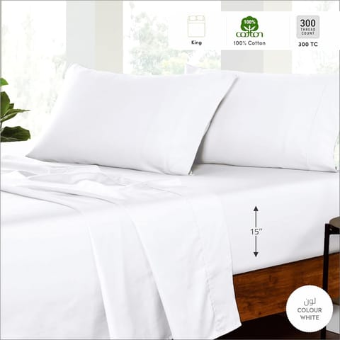 King Size 4-Pcs Fitted Sheet Set For Luxury Bedding With Floral Print Sheet And Pillowcase Set, White Silver