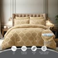 Comforter Set 4-Pcs Single Size Designer Tufted Embroidery Bed Set Fits 170x230 Cms (350 GSM) With Down Alternative Filling,Dark Beige