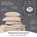 Comforter Set 6-Pcs King Size Hotel Style Thin Striped Bed Set Fits 260x240 Cms (350 GSM) With Down Alternative Filling, Beige