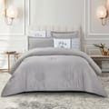 Comforter Set 4-Pcs Single Size Luxurious Solid Striped Tufted Embroidery Bed Set Fits 170x230 Cms (350 GSM) With Down Alternative Filling, Silver Grey
