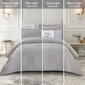 Comforter Set 4-Pcs Single Size Luxurious Solid Striped Tufted Embroidery Bed Set Fits 170x230 Cms (350 GSM) With Down Alternative Filling, Silver Grey