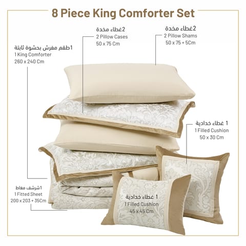 Bedding Comforter Set 8-Pcs King Size Solid Yarn Dyed Bed Set , Linen