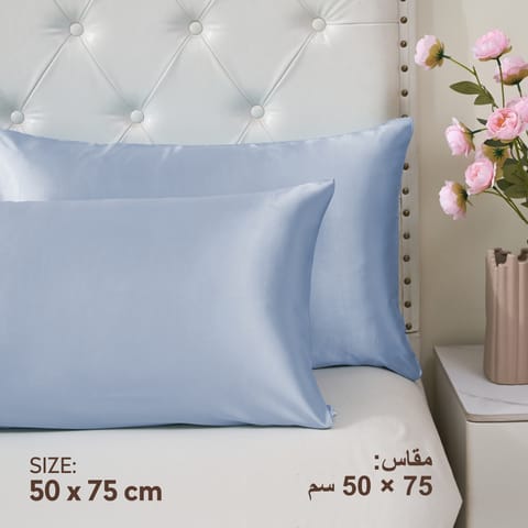 Satin Pillowcases 2-Pcs With Envelope Closure (Without Pillow Insert),Grey Blue