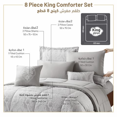 Bedding Comforter Set 8-Pcs King Size Solid Yarn Dyed Bed Set , Linen