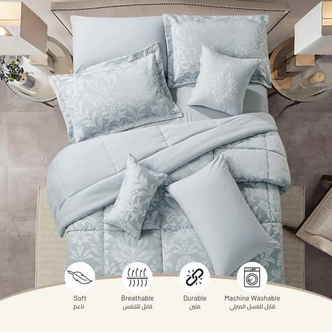 Bedding Comforter Set 8-Pcs King Size Solid Yarn Dyed Bed Set , Linen