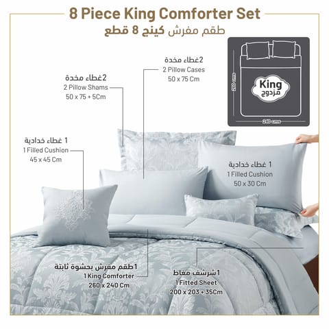 Bedding Comforter Set 8-Pcs King Size Solid Yarn Dyed Bed Set , Linen