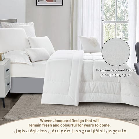 Comforter Set 4-Pcs Single Size Hotel Style With Applique Design Quilted Bedding Set ,White