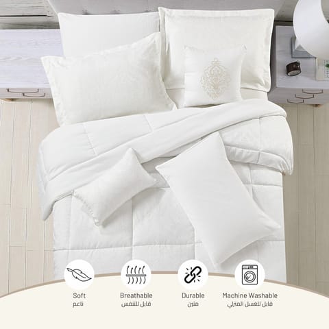 Comforter Set 4-Pcs Single Size Hotel Style With Applique Design Quilted Bedding Set ,White