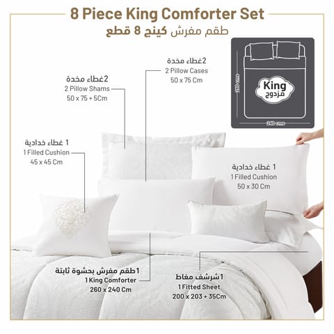 Comforter Set 4-Pcs Single Size Hotel Style With Applique Design Quilted Bedding Set ,White