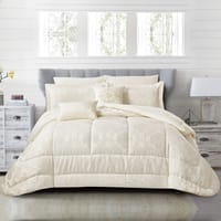 Bedding Comforter Set 8-Pcs King Size Solid Jacquard Embroidery Bed Set ,Cream