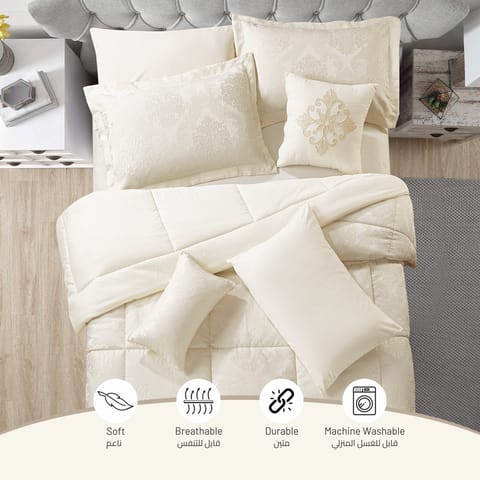 Comforter Set 4-Pcs Single Size Hotel Style With Applique Design Quilted Bedding Set ,White