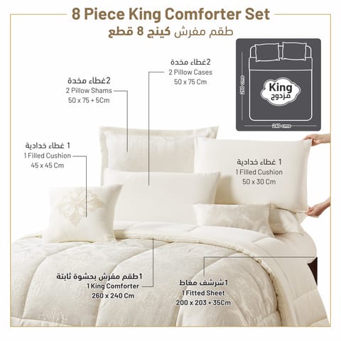 Comforter Set 4-Pcs Single Size Hotel Style With Applique Design Quilted Bedding Set ,White