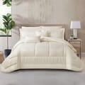 Bedding Comforter Set 8-Pcs King Size Solid  Jacquard Embroidery Bed, Off-White