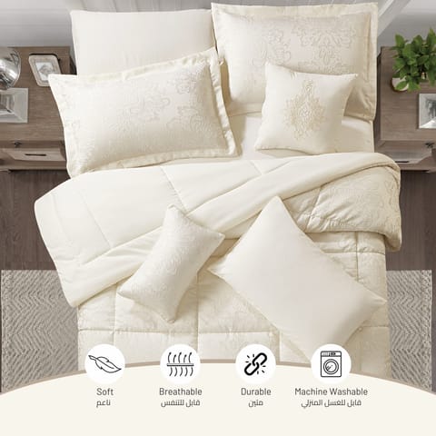 Comforter Set 4-Pcs Single Size Hotel Style With Applique Design Quilted Bedding Set ,White