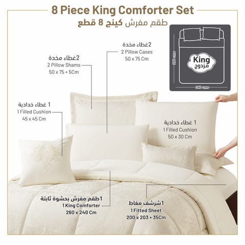 Comforter Set 4-Pcs Single Size Hotel Style With Applique Design Quilted Bedding Set ,White