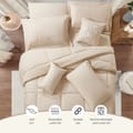 Bedding Comforter Set 8-Pcs King Size Solid Jacquard Embroidery Bed Set , Beige