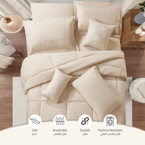 Comforter Set 4-Pcs Single Size Hotel Style With Applique Design Quilted Bedding Set ,White