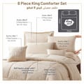 Bedding Comforter Set 8-Pcs King Size Solid Jacquard Embroidery Bed Set , Beige