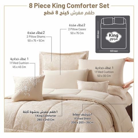 Comforter Set 4-Pcs Single Size Hotel Style With Applique Design Quilted Bedding Set ,White