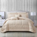 Bedding Comforter Set 8-Pcs King Size Solid Jacquard Embroidery Bed Set , Beige