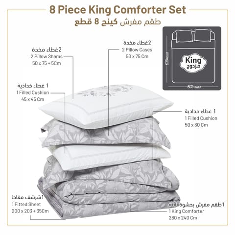 Comforter Set 4-Pcs Single Size Hotel Style With Applique Design Quilted Bedding Set ,White