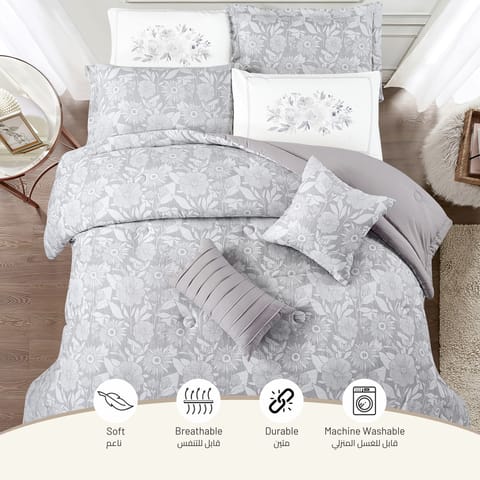 Comforter Set 4-Pcs Single Size Hotel Style With Applique Design Quilted Bedding Set ,White