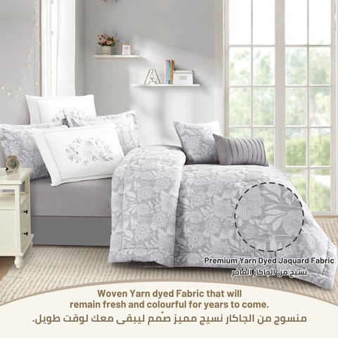 Comforter Set 4-Pcs Single Size Hotel Style With Applique Design Quilted Bedding Set ,White