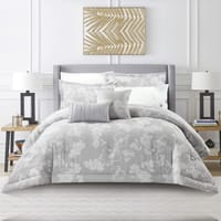 Bedding Comforter Set 8-Pcs King Size Solid Yarn Dyed Bed Set ,Cool Grey