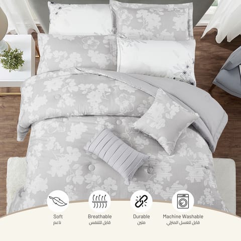 Comforter Set 4-Pcs Single Size Hotel Style With Applique Design Quilted Bedding Set ,White