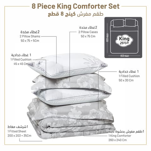 Comforter Set 4-Pcs Single Size Hotel Style With Applique Design Quilted Bedding Set ,White