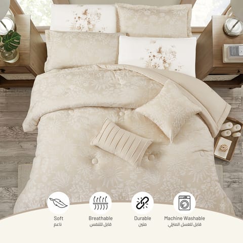 Comforter Set 4-Pcs Single Size Hotel Style With Applique Design Quilted Bedding Set ,White