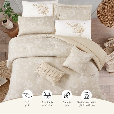 Comforter Set 4-Pcs Single Size Hotel Style With Applique Design Quilted Bedding Set ,White