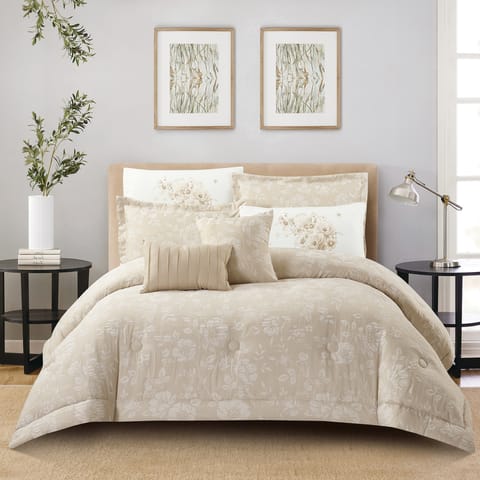 Bedding Comforter Set 8-Pcs King Size Solid Yarn Dyed Bed Set , Linen