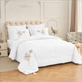 Comforter Set 4-Pcs Single Size Hotel Style With Applique Design Quilted Bedding Set ,White