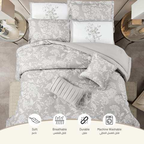 Comforter Set 4-Pcs Single Size Hotel Style With Applique Design Quilted Bedding Set ,White