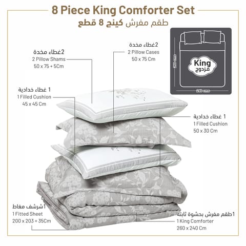 Comforter Set 4-Pcs Single Size Hotel Style With Applique Design Quilted Bedding Set ,White