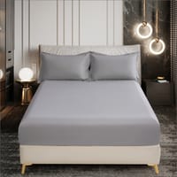 Bedding Fitted Sheet 3-Pcs Super King Size Solid Bed Sheet Set Fits(200x200CM) With Pillowcases And 35 CM Extra Deep Brushed Microfiber Bed Sheet,Dark Grey