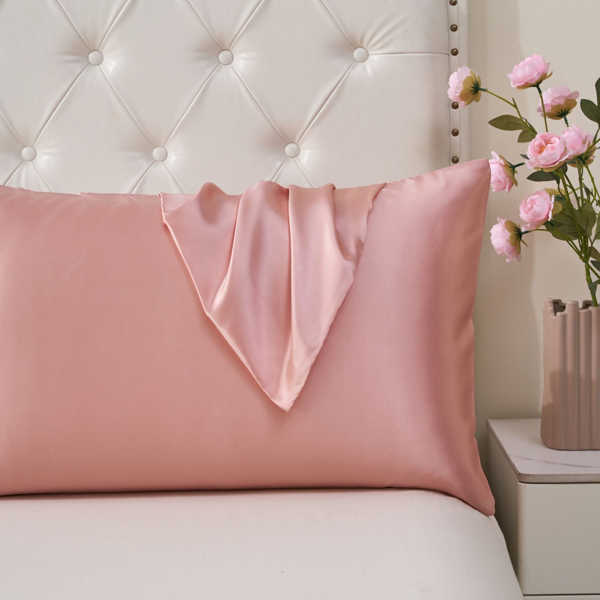 Satin Pillowcases 2-Pcs With Envelope Closure (Without Pillow Insert),Rose Gold