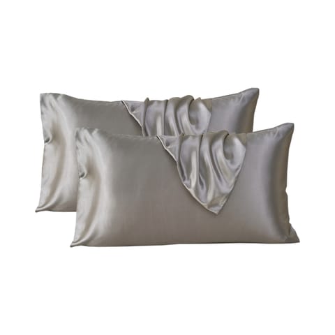 Satin Pillowcases 2-Pcs  With Envelope Closure (Without Pillow Insert),Grey