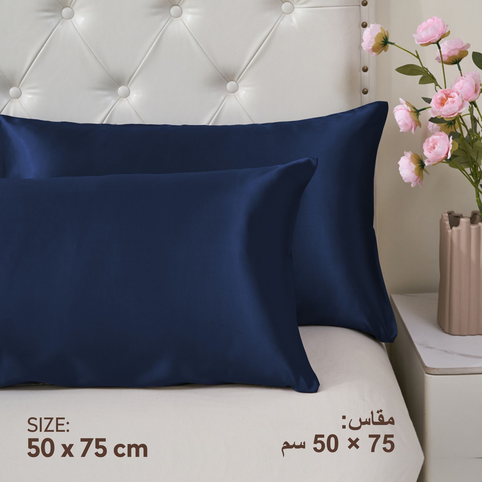 Satin Pillowcases 2-Pcs  With Envelope Closure (Without Pillow Insert),Blue