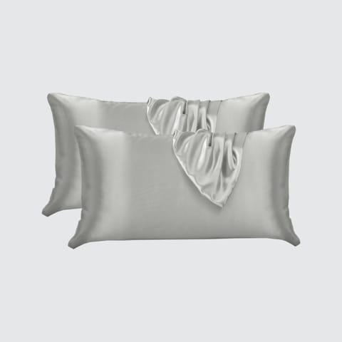 Satin Pillowcases 2-Pcs With Envelope Closure (Without Pillow Insert),Silver