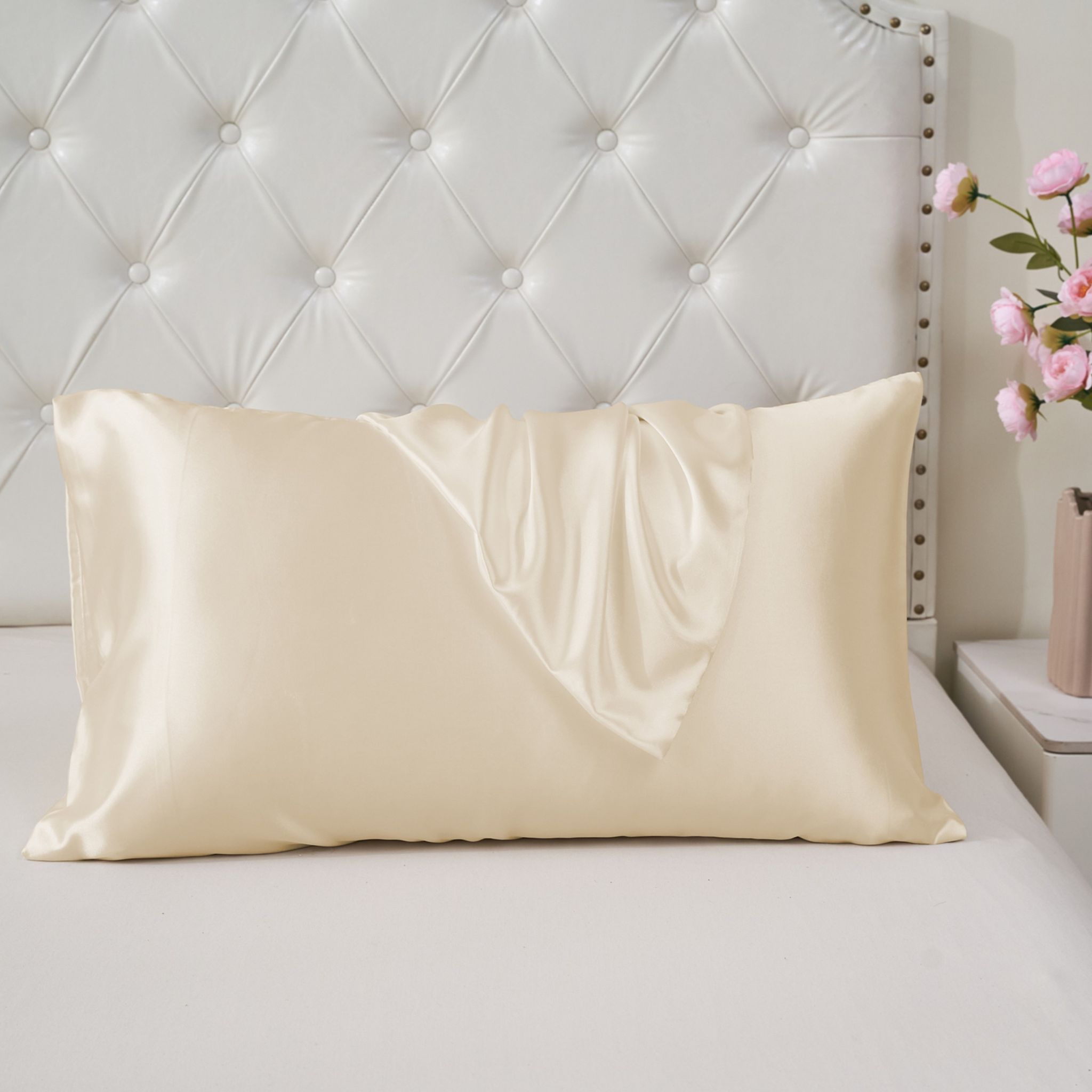 Satin Pillowcases 2-Pcs With Envelope Closure (Without Pillow Insert),Off-White