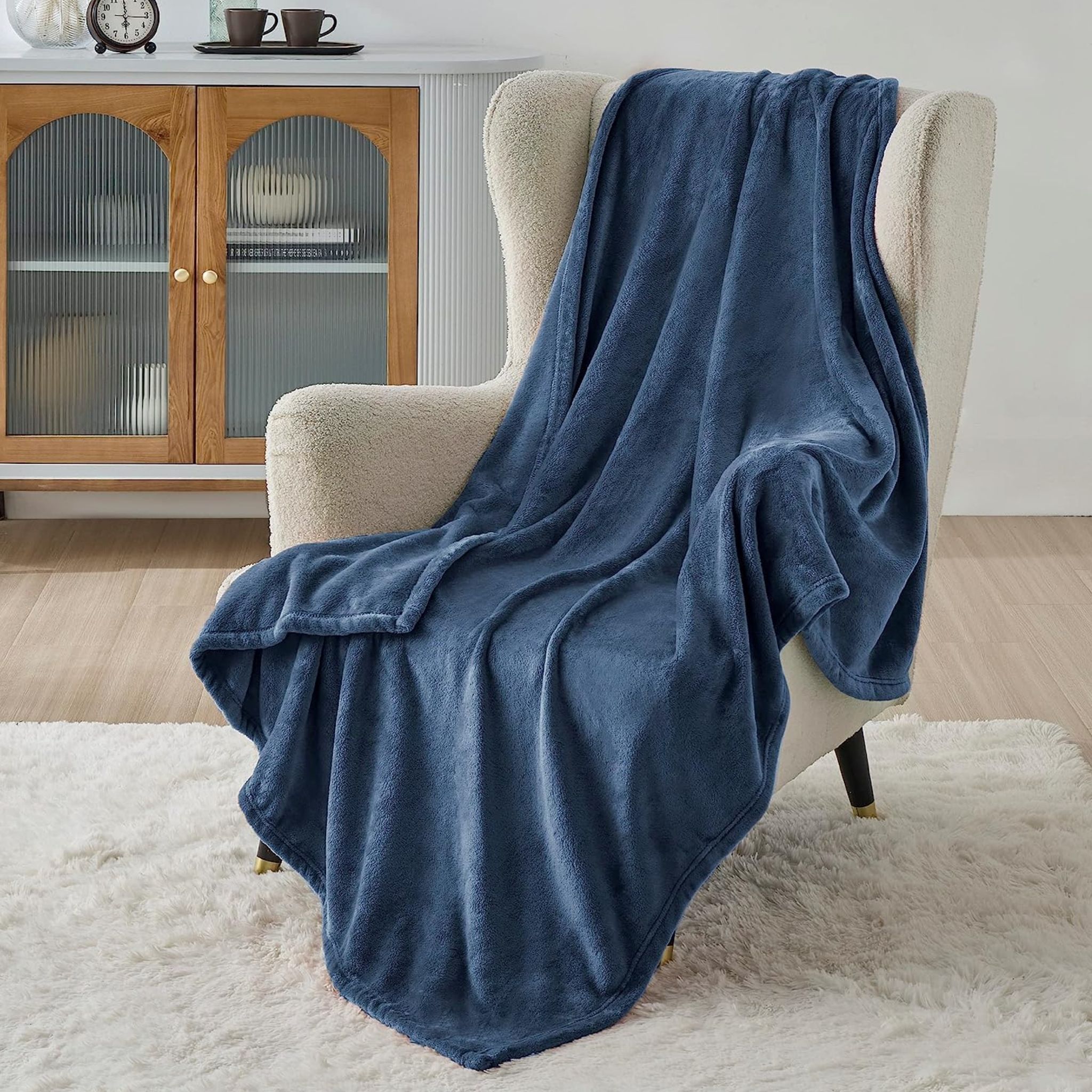 Fleece Blanket King Size(200 X 240 CM) For Bed, Sofa,Couch And Camping,Mist Blue